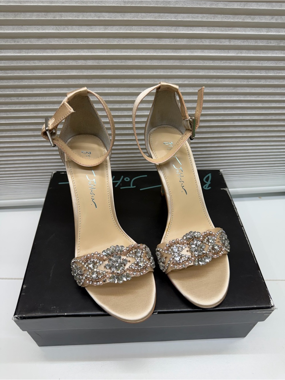 Betsy Jonson dress heels bridal formal sandals ankle strap shoes